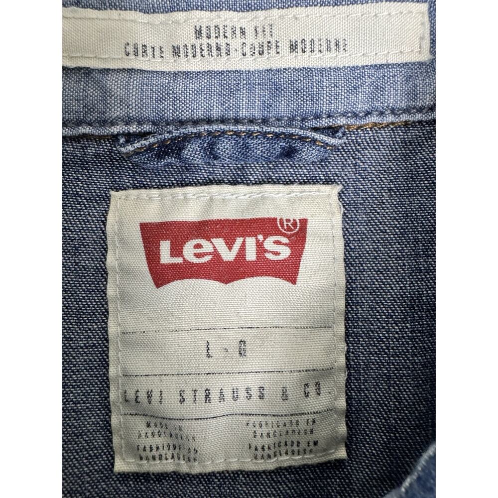 Levi’s Barstow Western Denim Shirt Pearl Snap Medium Wash Cowboy Mens Size L - Picture 3 of 9